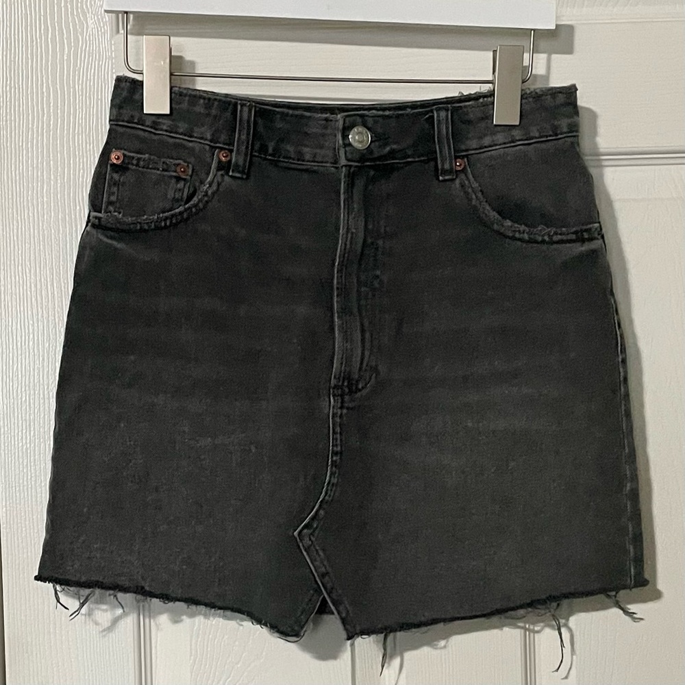 Zara Black Washed Mini Skirt with Raw Hem and Edges